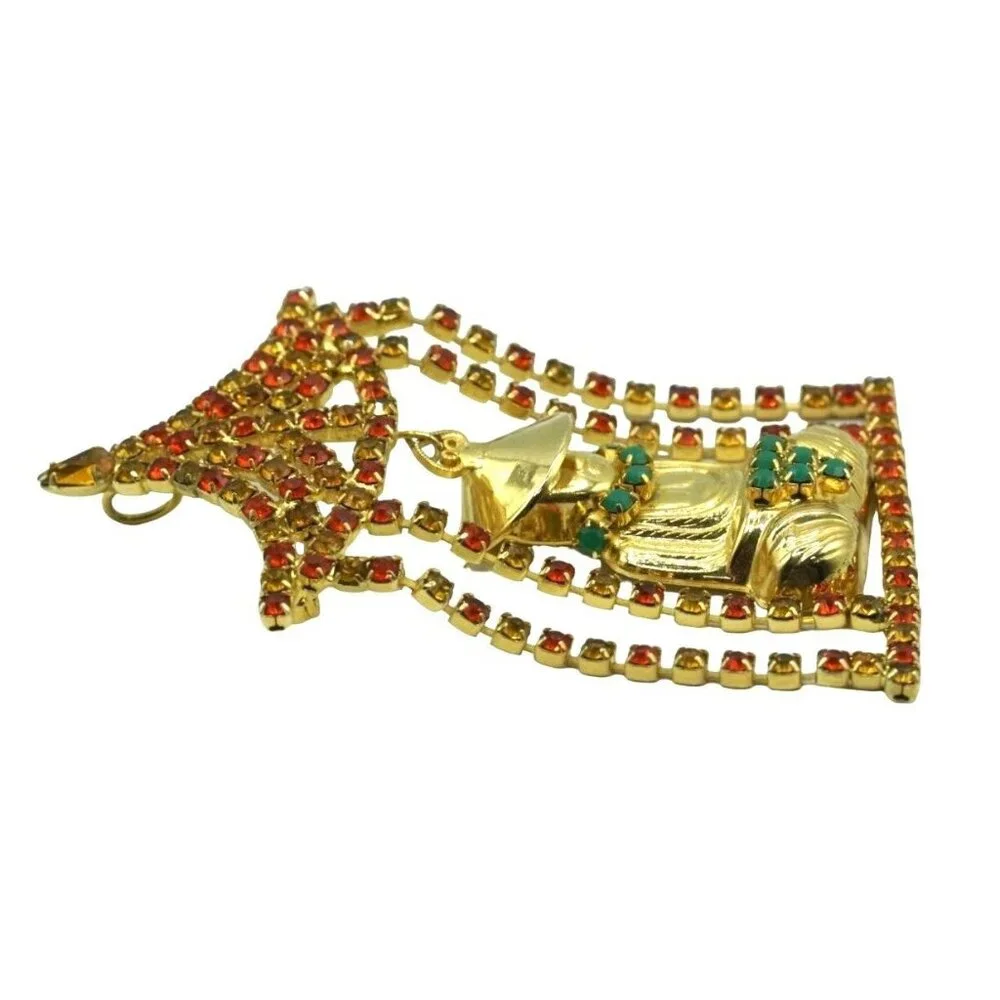 Vintage Rhinestone Pagoda Brooch Asian Articulating Designer Jewelry Pin Pendant